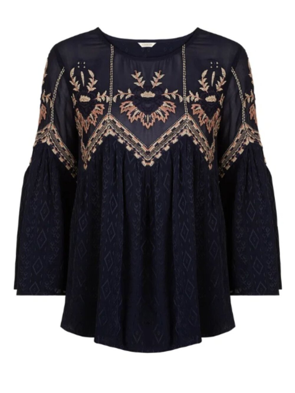 Monsoon Eden Embroidered Top Navy Size 6 US 10 UK 38 EUR